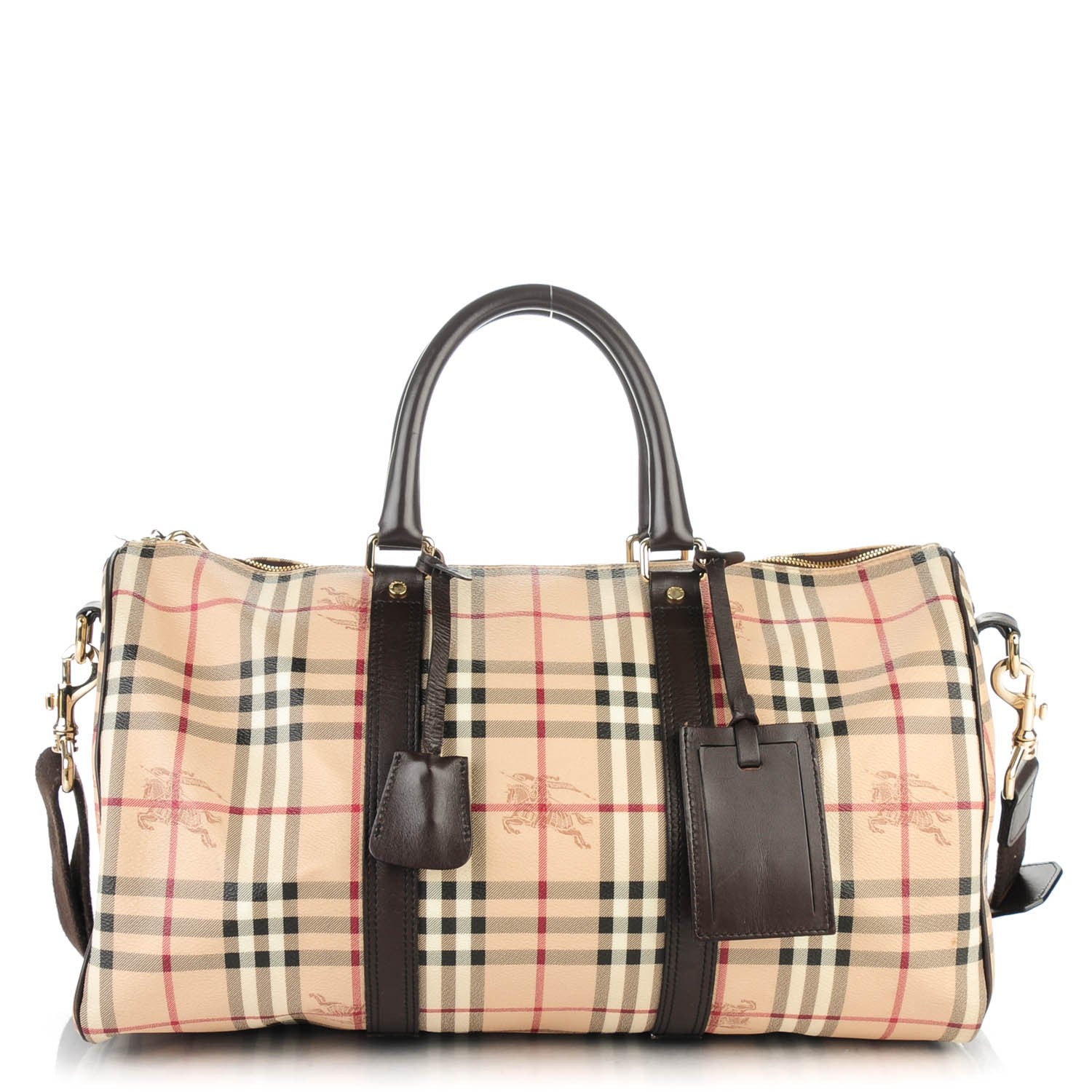 Burberry Haymarket Check Duffle Bag Dark Brown 1 of 11