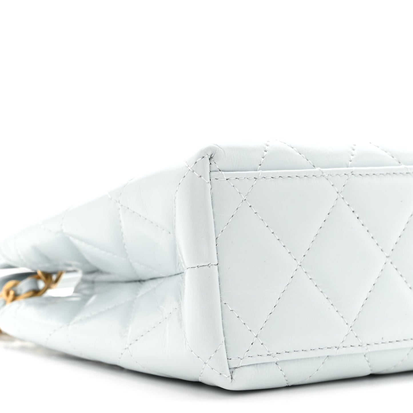 Shiny Aged Calfskin Quilted Nano Kelly Shopper Light Blue