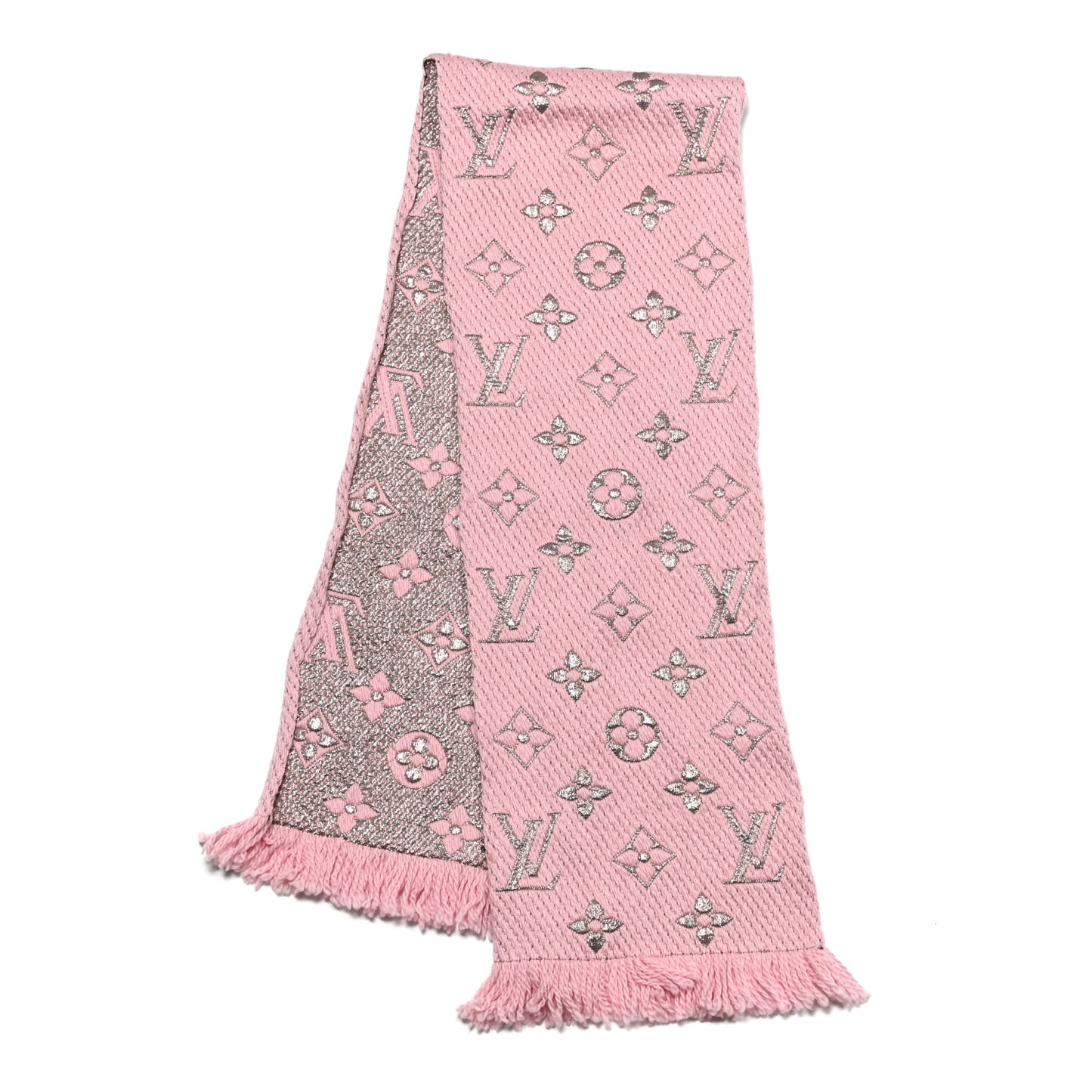 Wool Silk Logomania Shine Scarf Pink