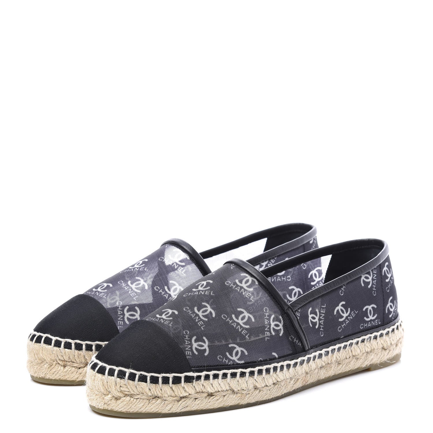 Chanel Mesh Grosgrain CC Espadrilles 38 Black White 2 of 10