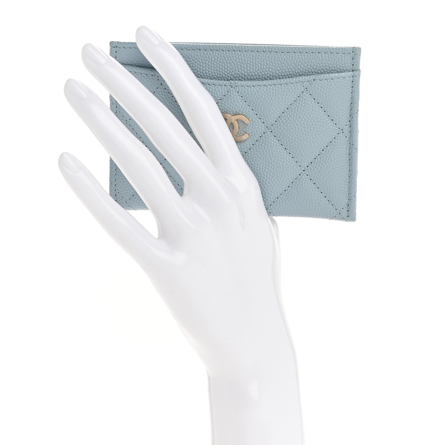 Caviar Quilted Card Holder Light Blue