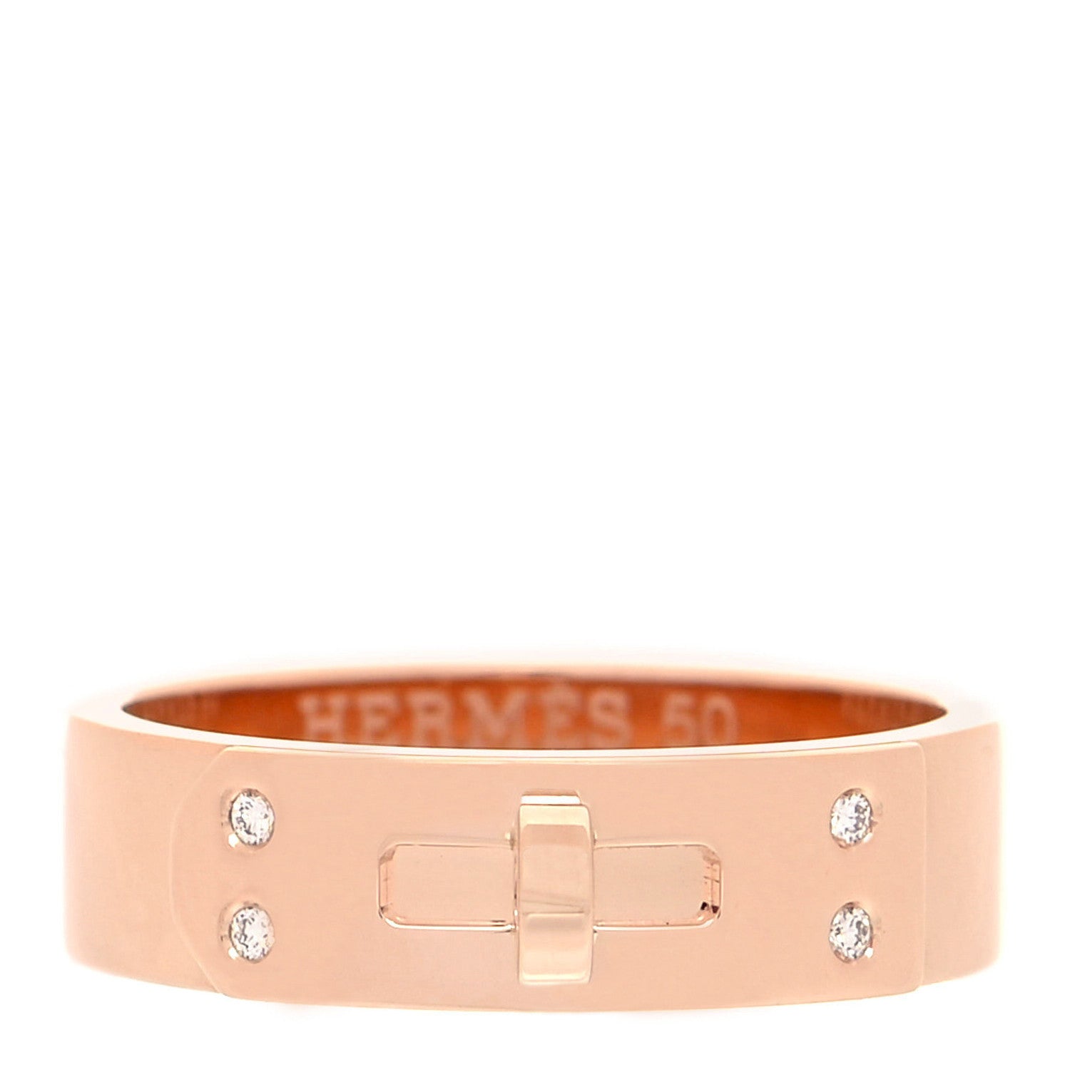 Hermes 18K Rose Gold Diamond PM Kelly Ring 50 5.25 1 of 5