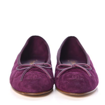 Chanel Suede Calfskin Quilted Cap Toe CC Ballerina Flats 36 Purple 2 of 9