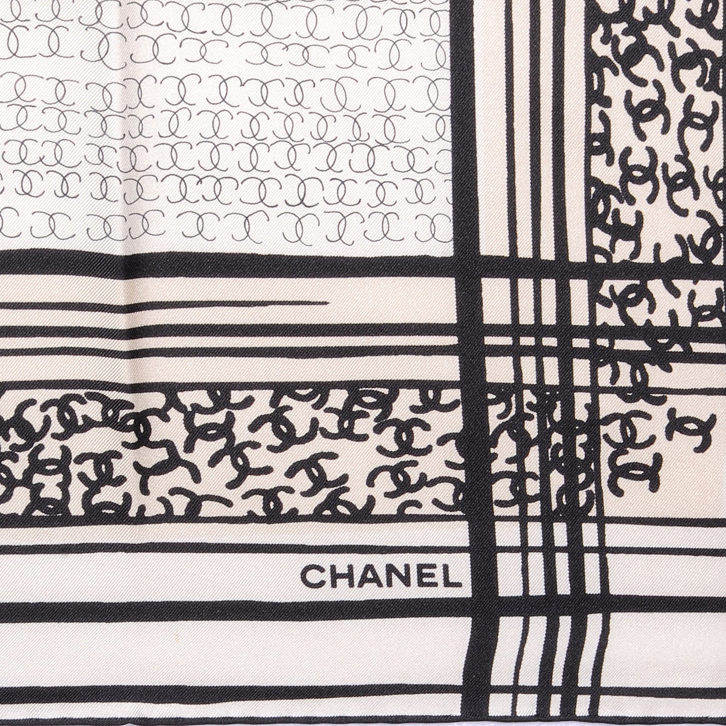Silk Scarf CC Logo Cream Black