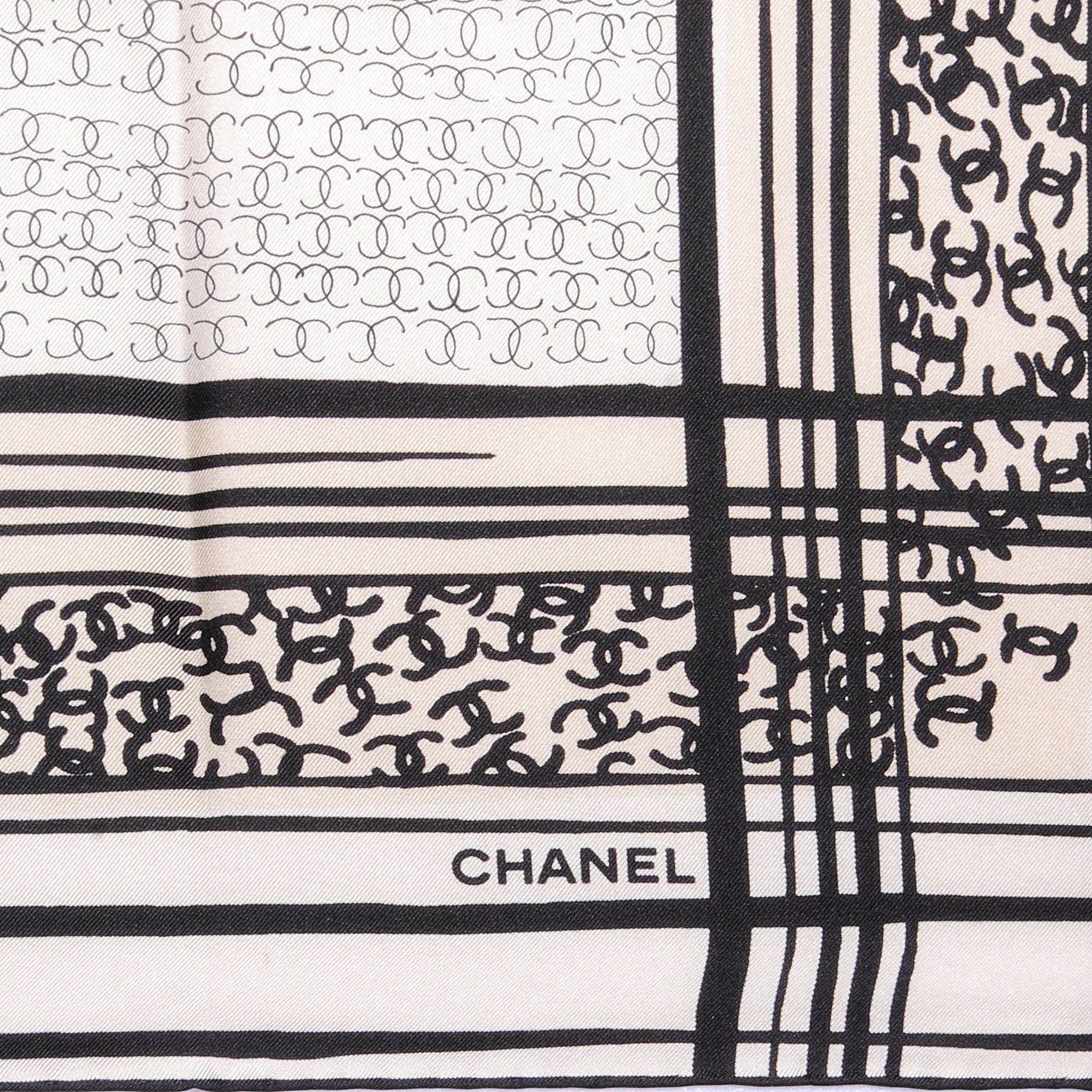 Chanel Silk Scarf CC Logo Cream Black 2 of 5