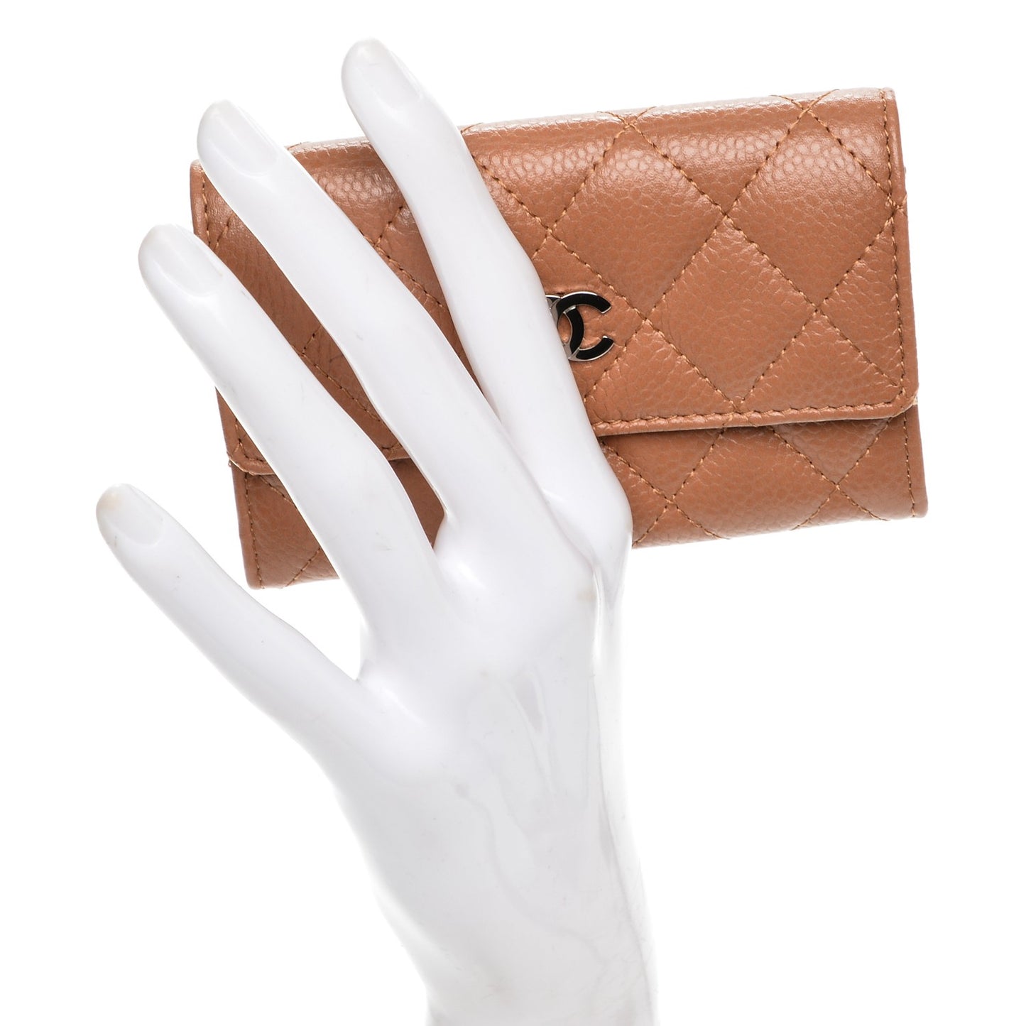Caviar Quilted Card Holder Light Brown