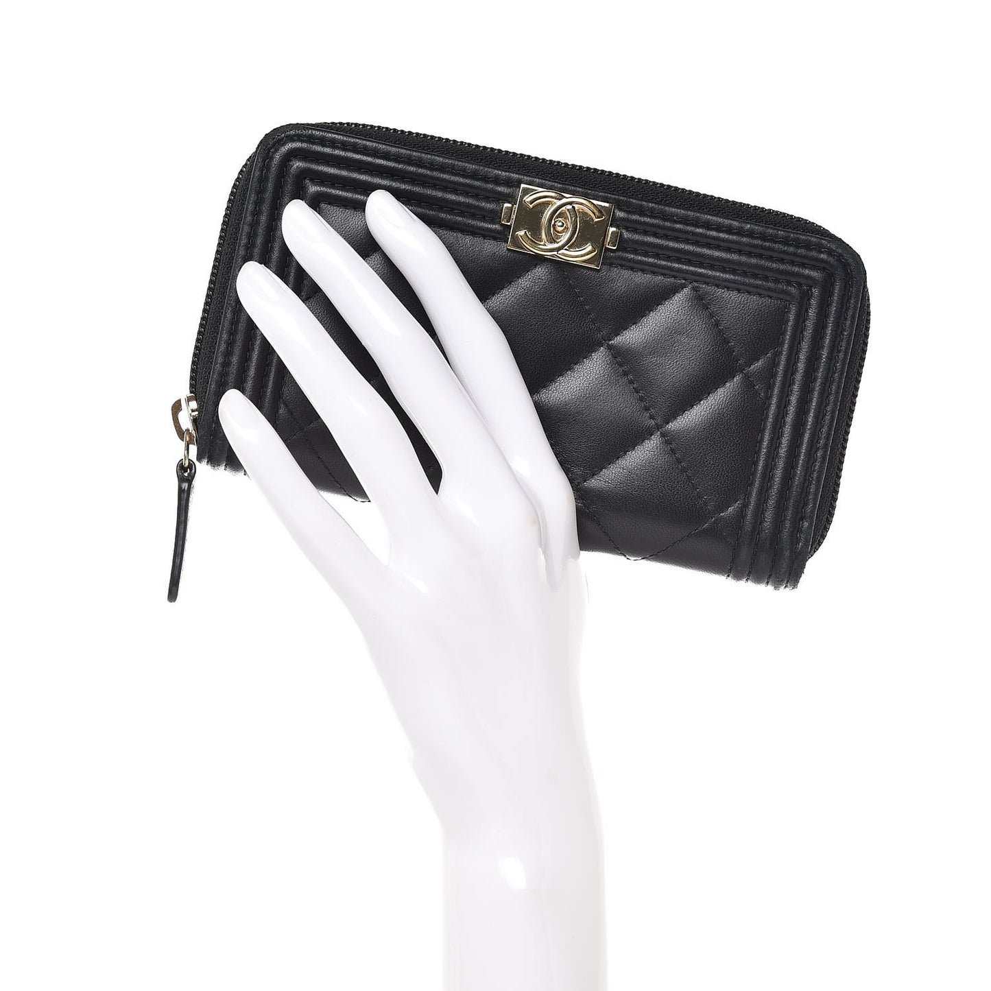 Lambskin Quilted Small Boy Zip Around Wallet Black