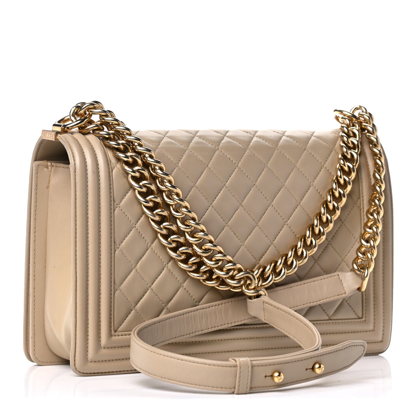 Lambskin Quilted New Medium Boy Flap Beige