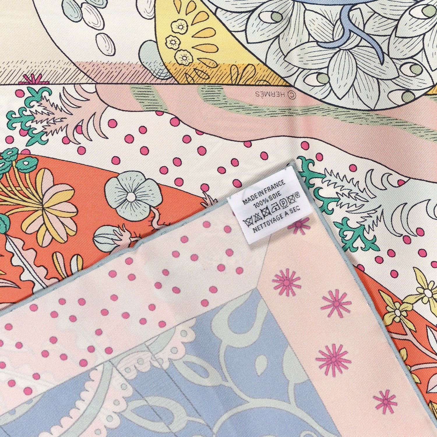 Hermes Silk Le Premier Chant Scarf 90 Abricot Ciel Vert 3 of 3