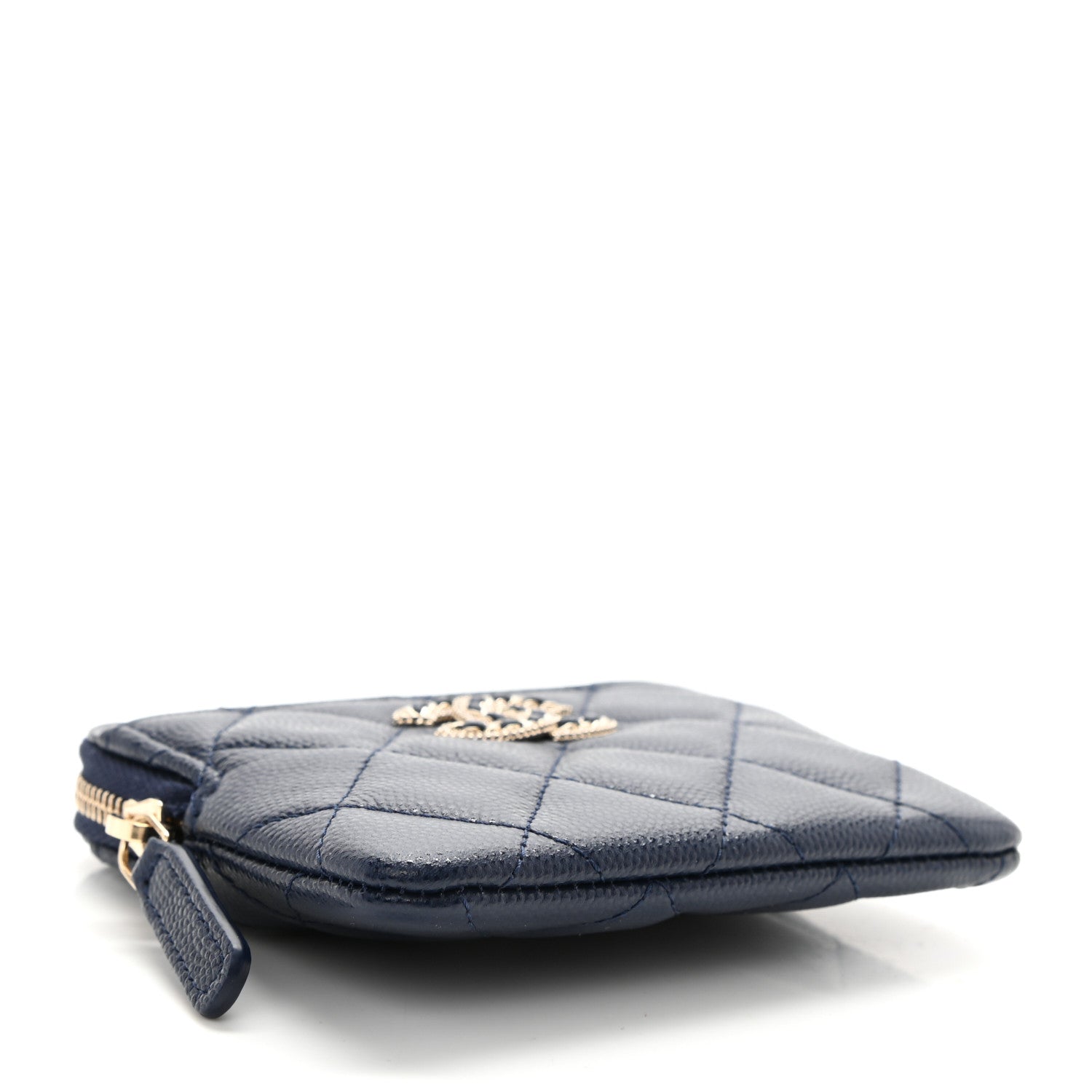 Chanel Caviar Quilted Crystal Zip Card Holder Wallet Navy 4 of 8