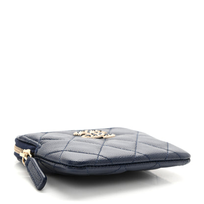 Chanel Caviar Quilted Crystal Zip Card Holder Wallet Navy 4 of 8