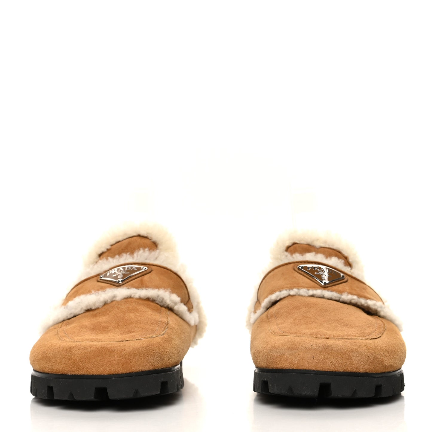 Shearling Metal Triangle Logo 20mm Slippers 40.5 Cognac