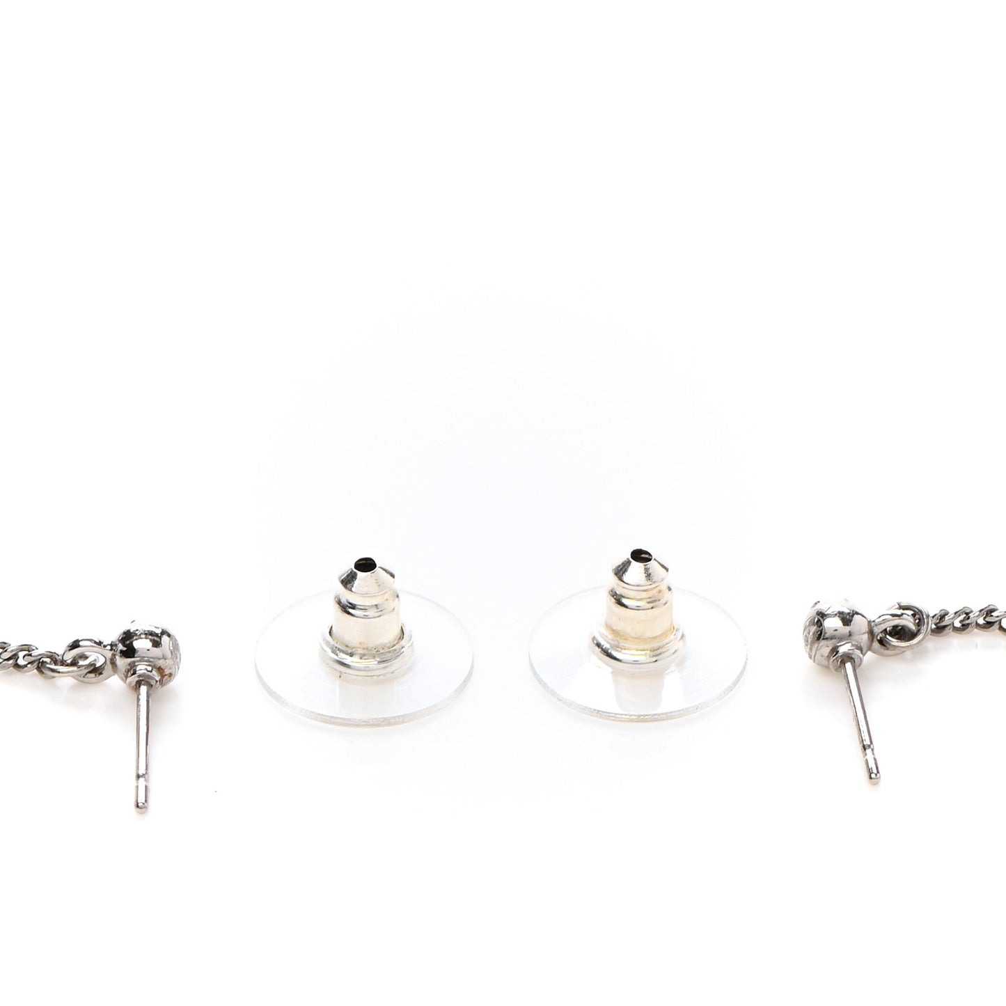 Baguette Crystal CC Drop Earrings Silver