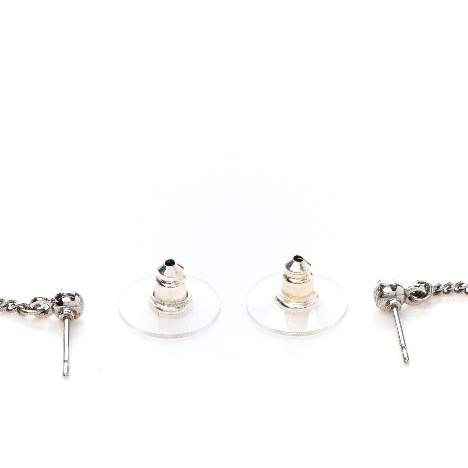 Chanel Baguette Crystal CC Drop Earrings Silver 3 of 4