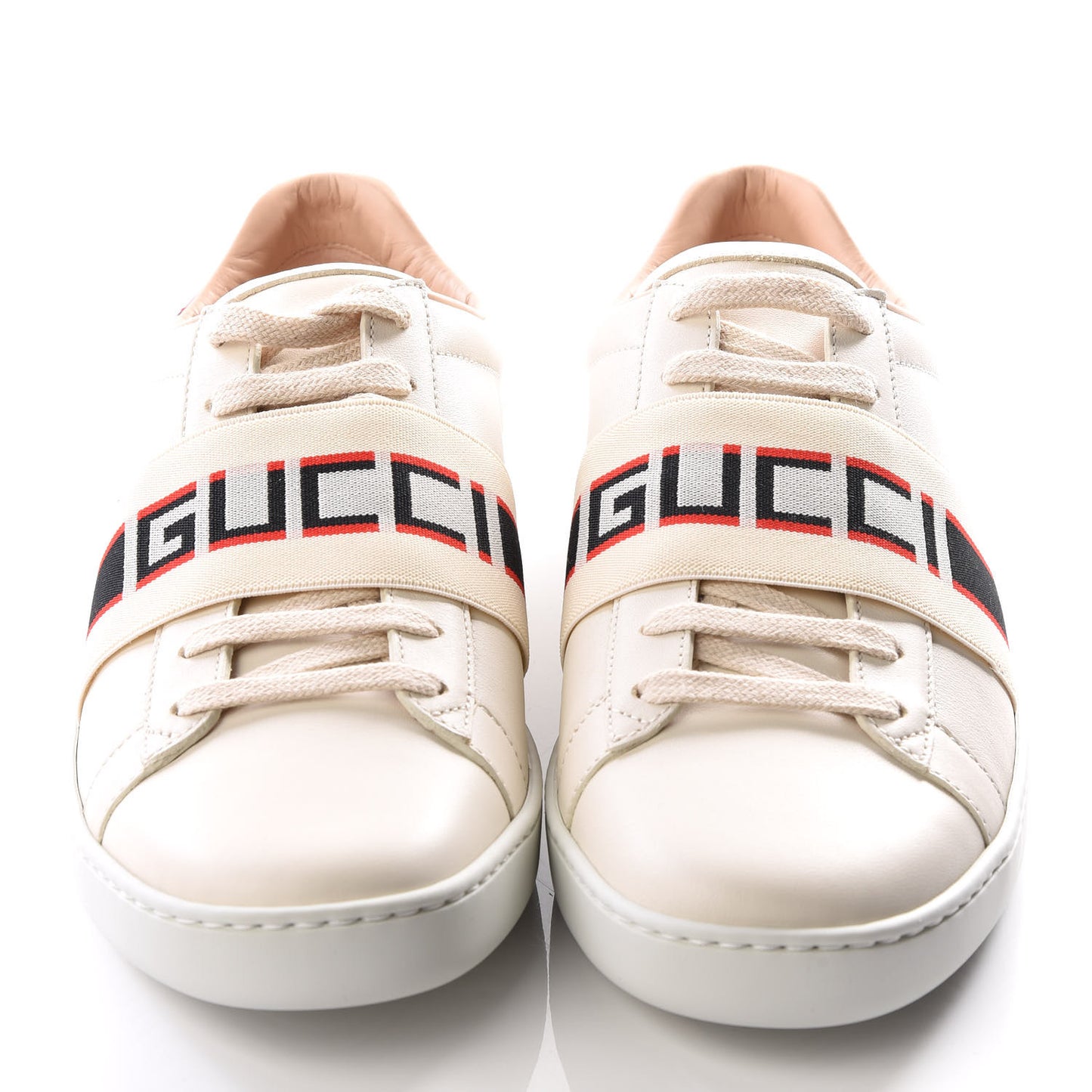 Calfskin Stripe Womens New Ace Sneakers 38.5 New Mystic White Ecru Red Flame