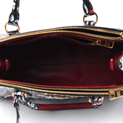Prada Calfskin Floreale Medium Galleria Double Zip Tote Black Fuoco 4 of 4