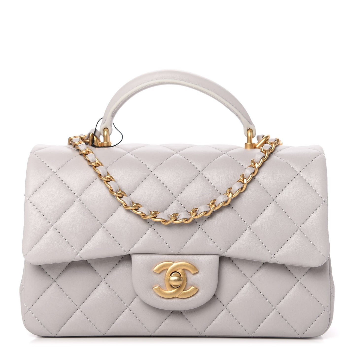 Lambskin Quilted Mini Top Handle Rectangular Flap Grey
