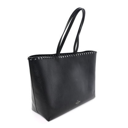 Valentino Garavani Grained Calfskin Rockstud Shoulder Tote Black 3 of 10