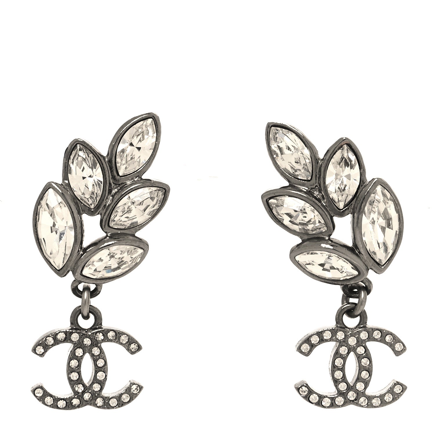 Chanel Crystal Sparkling Wheat CC Drop Earrings Silver 1 of 5