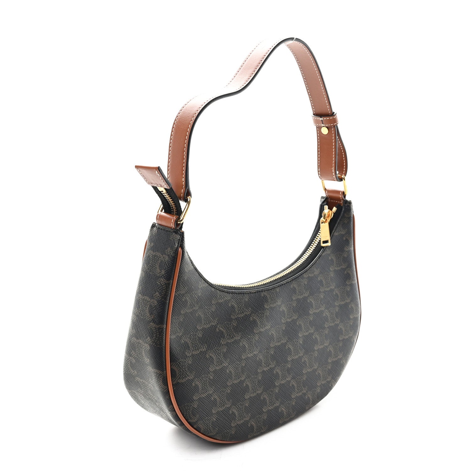 Celine Triomphe Canvas Calfskin Ava Shoulder Bag Tan 2 of 10