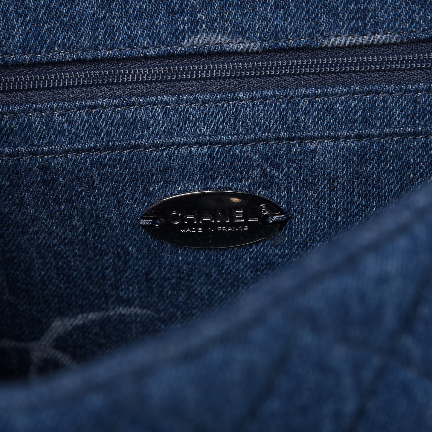 Denim Quilted CC Print Jumbo Single Flap Blue