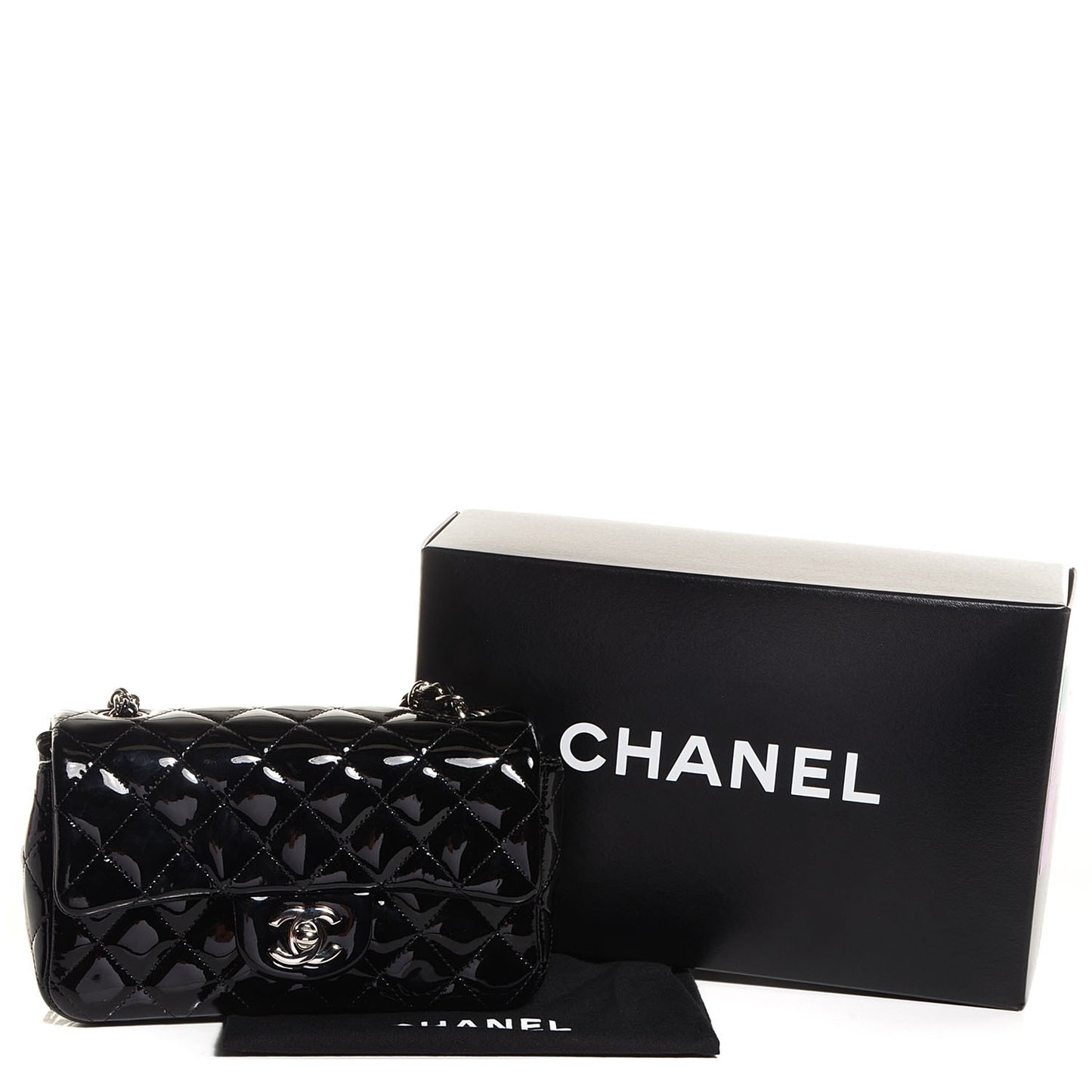 Patent Quilted Mini Rectangular Flap Black