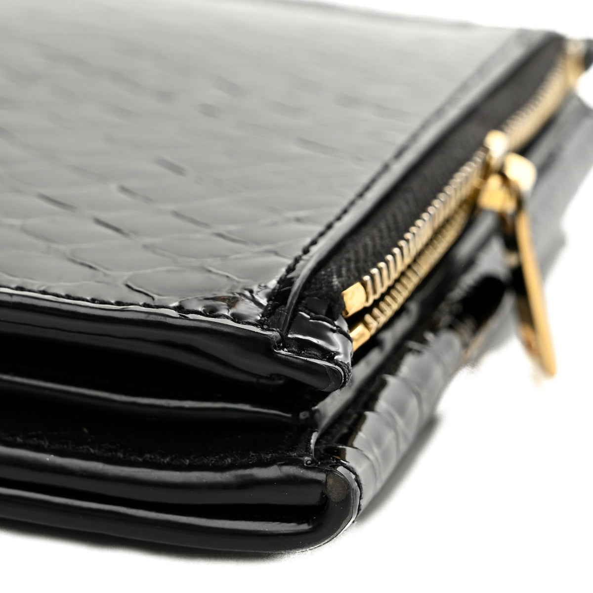 Shiny Calfskin Crocodile Embossed Monogram Uptown Compact Wallet  Black