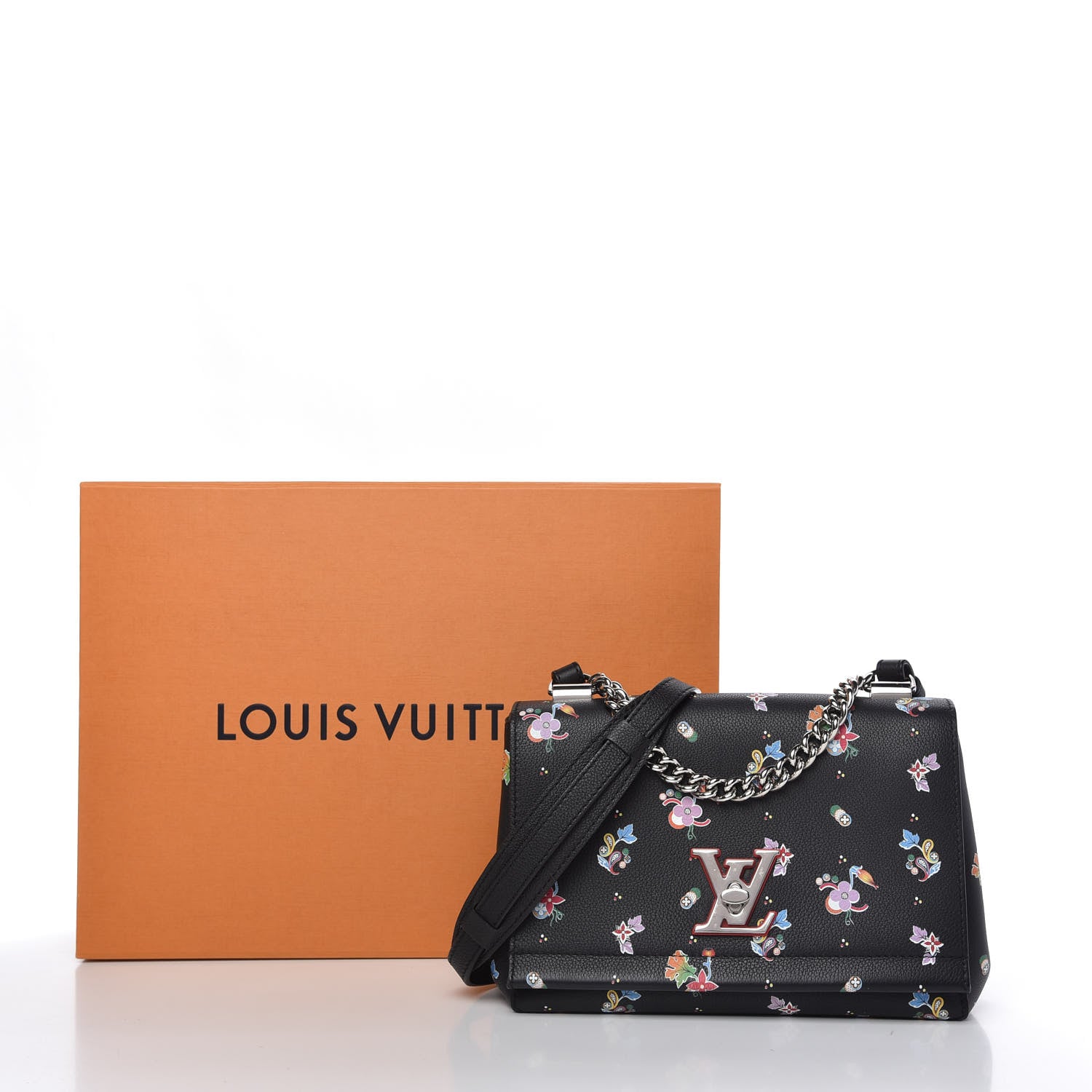 Louis Vuitton Soft Calfskin Lockme II Floral Chain Bag BB Black 10 of 10