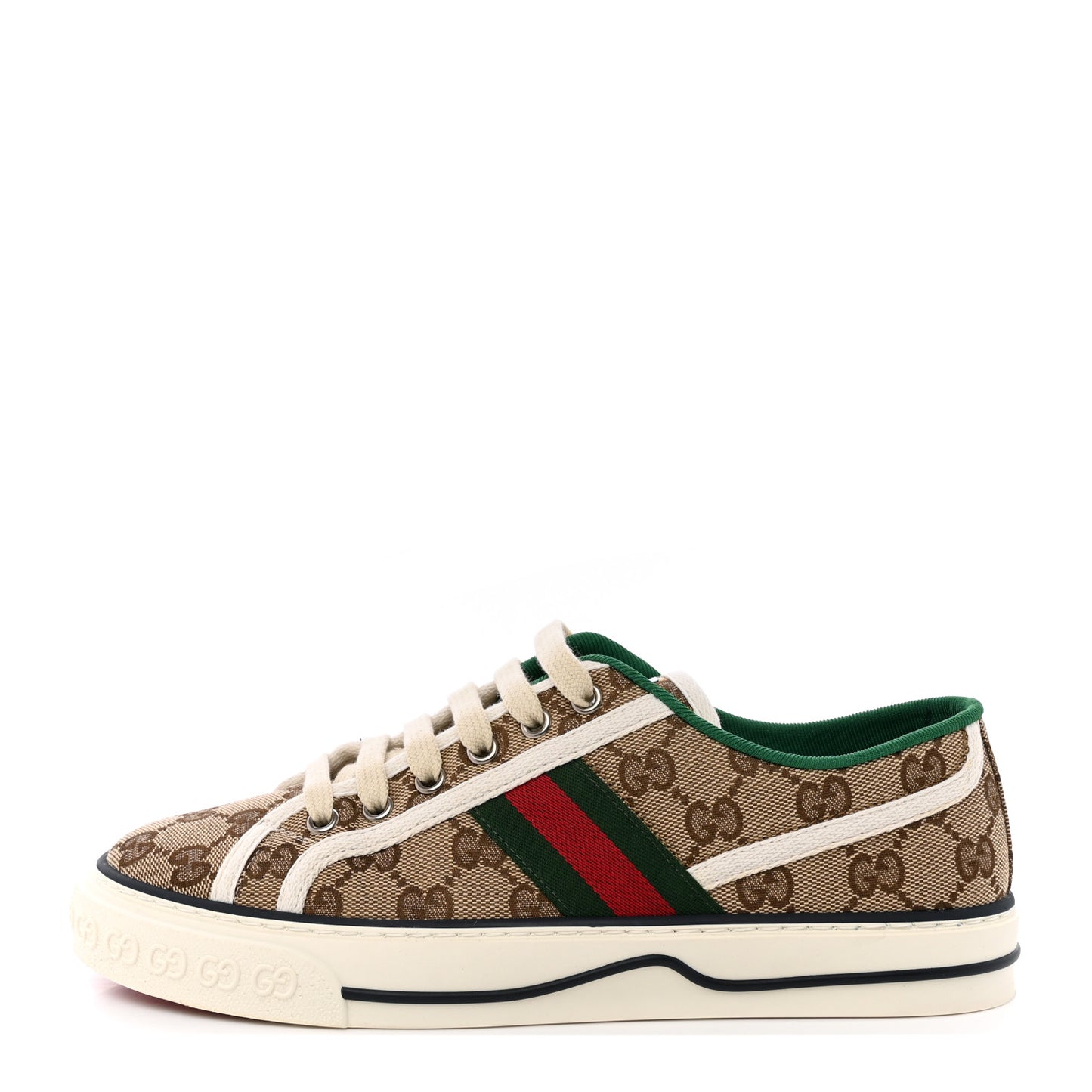 GG Monogram Web Womens 1977 Tennis Sneakers 38.5 Beige Ebony Mystic White