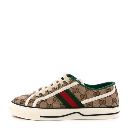 Gucci GG Monogram Web Womens 1977 Tennis Sneakers 38.5 Beige Ebony Mystic White 1 of 13