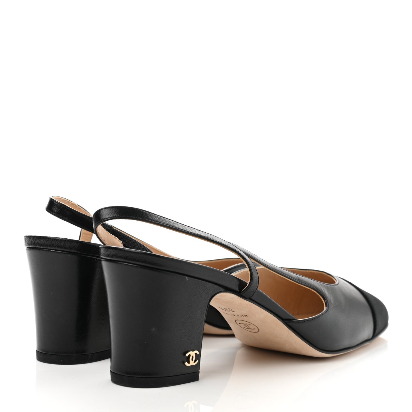 Goatskin Calfskin Cap Toe CC Slingback Sandals 39.5 Black