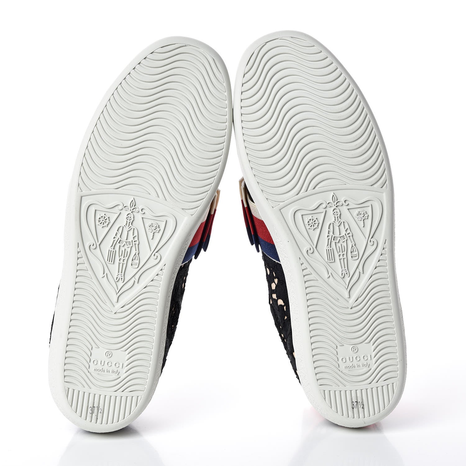 Gucci Lace Crystal Sylvie Web Flower Leaf Womens Ace Sneakers 37.5 Black Tan Beige 5 of 8