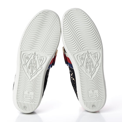 Gucci Lace Crystal Sylvie Web Flower Leaf Womens Ace Sneakers 37.5 Black Tan Beige 5 of 8