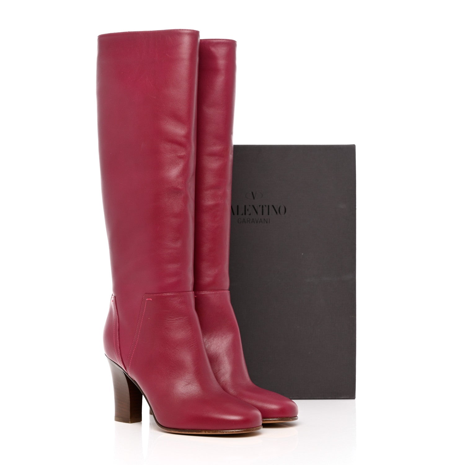 Valentino Garavani Calfskin Rockstud Tall Boots 37 Red 15 of 15