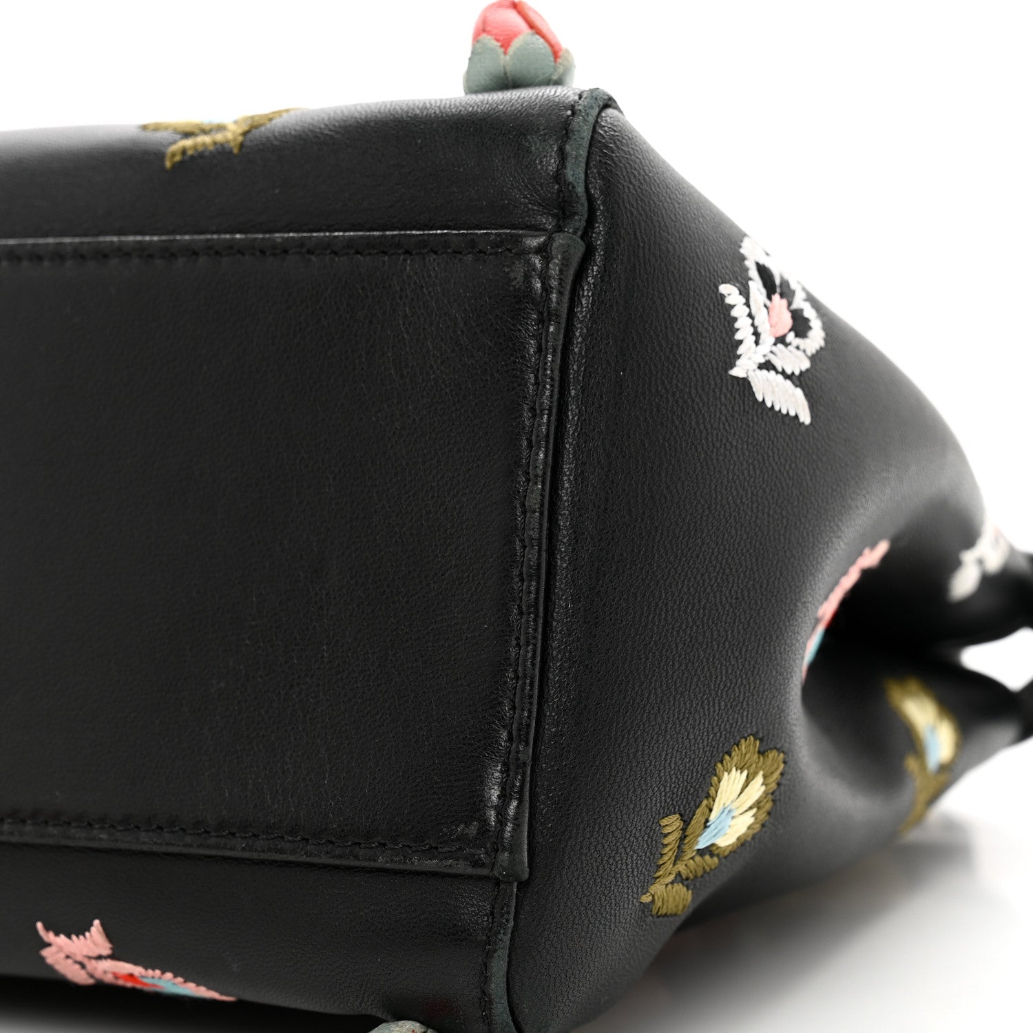 Fendi Nappa Rosebud Embroidered Mini Peekaboo Iconic Satchel Black Multicolor 9 of 12