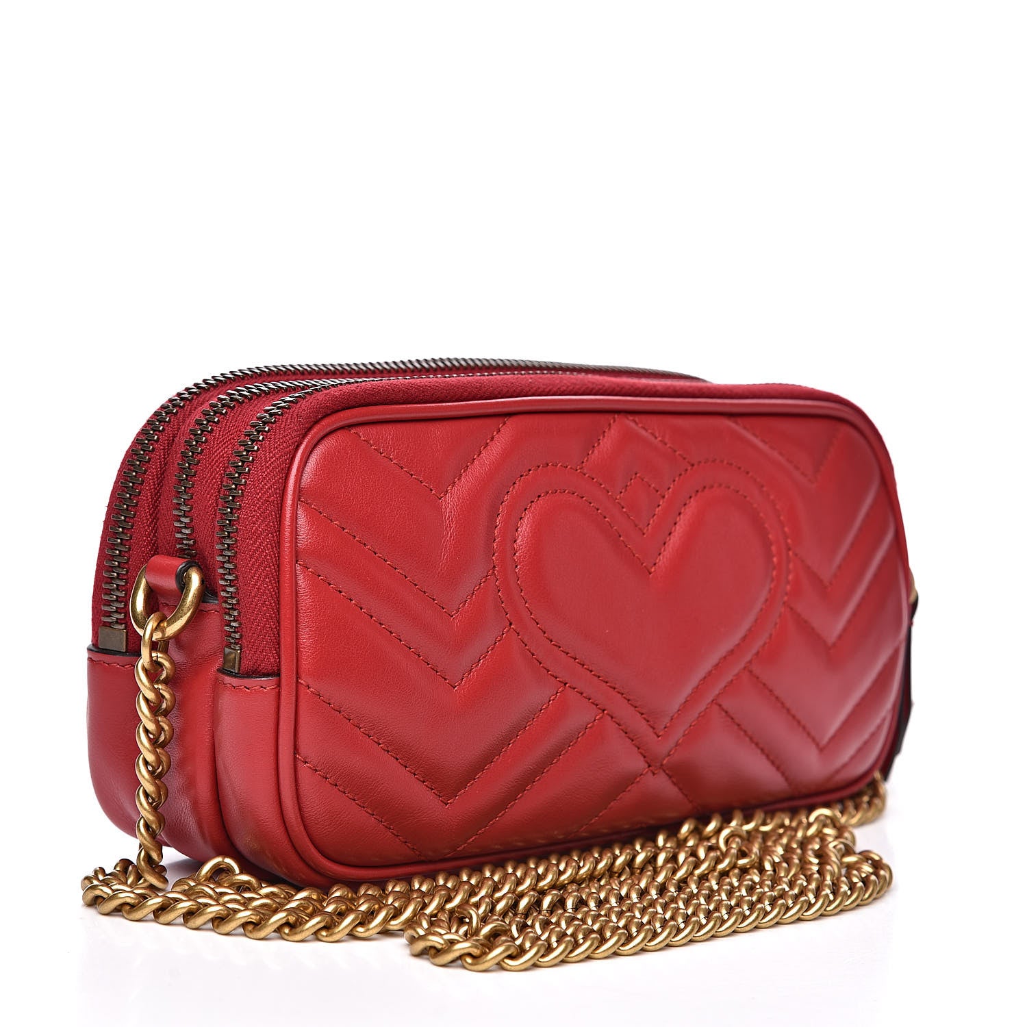 Gucci Calfskin Matelasse Mini GG Marmont Chain Crossbody Bag Hibiscus Red 3 of 13