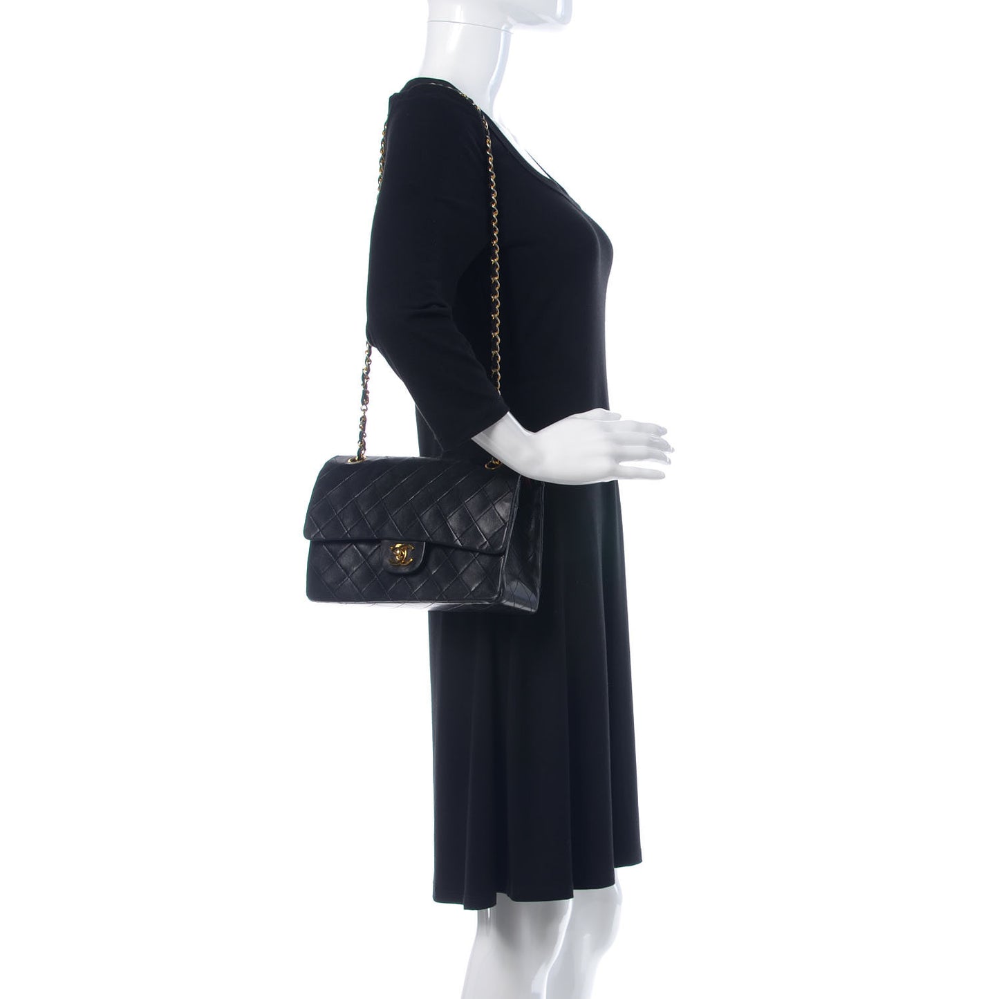 Lambskin Quilted Medium Double Flap Bag Black