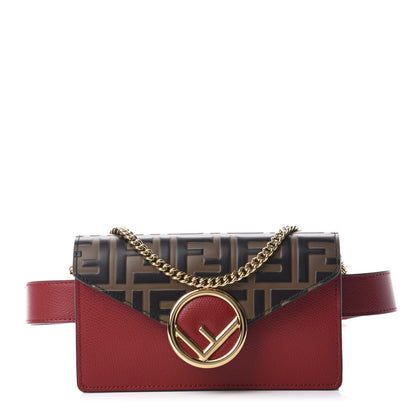 Fendi Vitello Cruise F is Fendi Bi-Color FF 1974 Embossed Envelope Belt Bag Maya Black Fragola 1 of 12