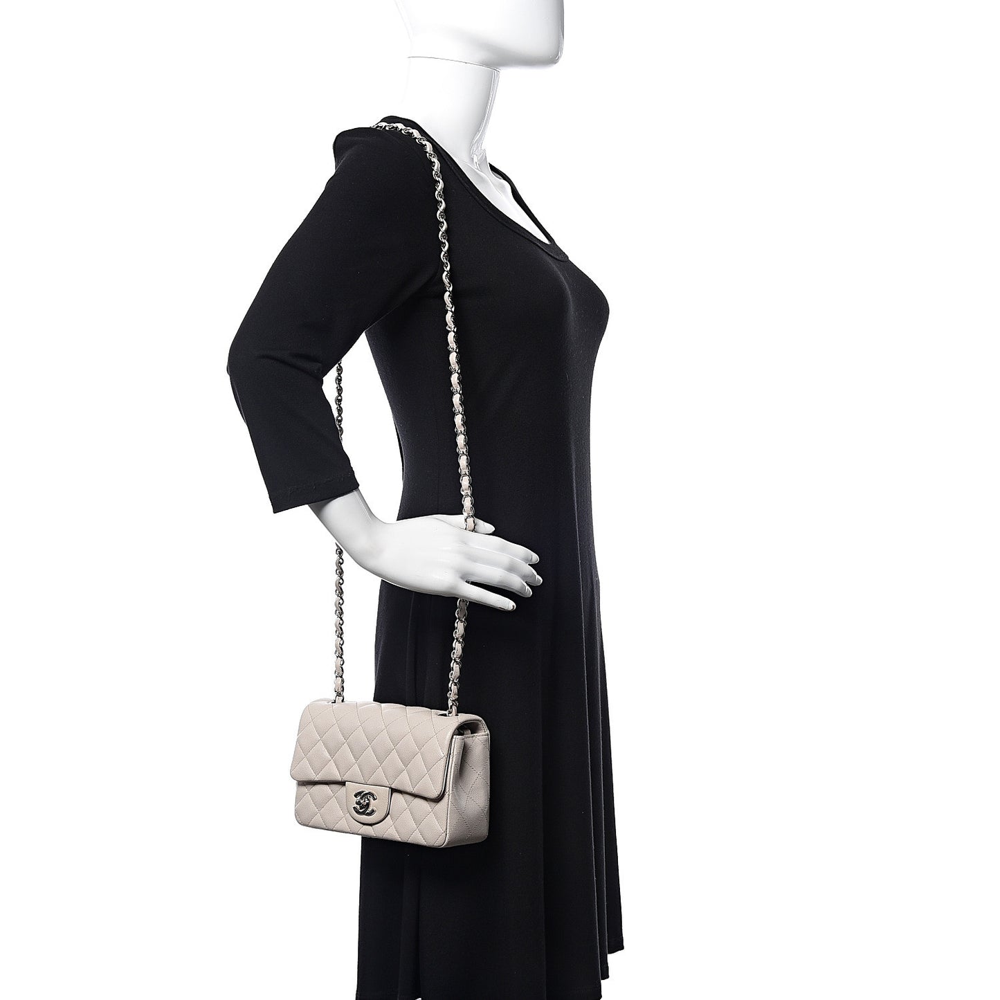 Caviar Quilted Mini Rectangular Flap Ivory
