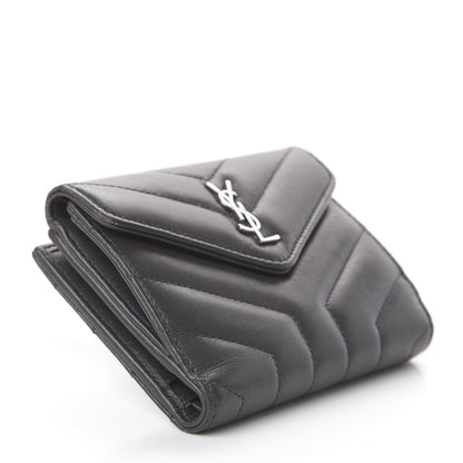 Saint Laurent Lambskin Y Quilted Monogram Compact Loulou Wallet Asphalt 3 of 5