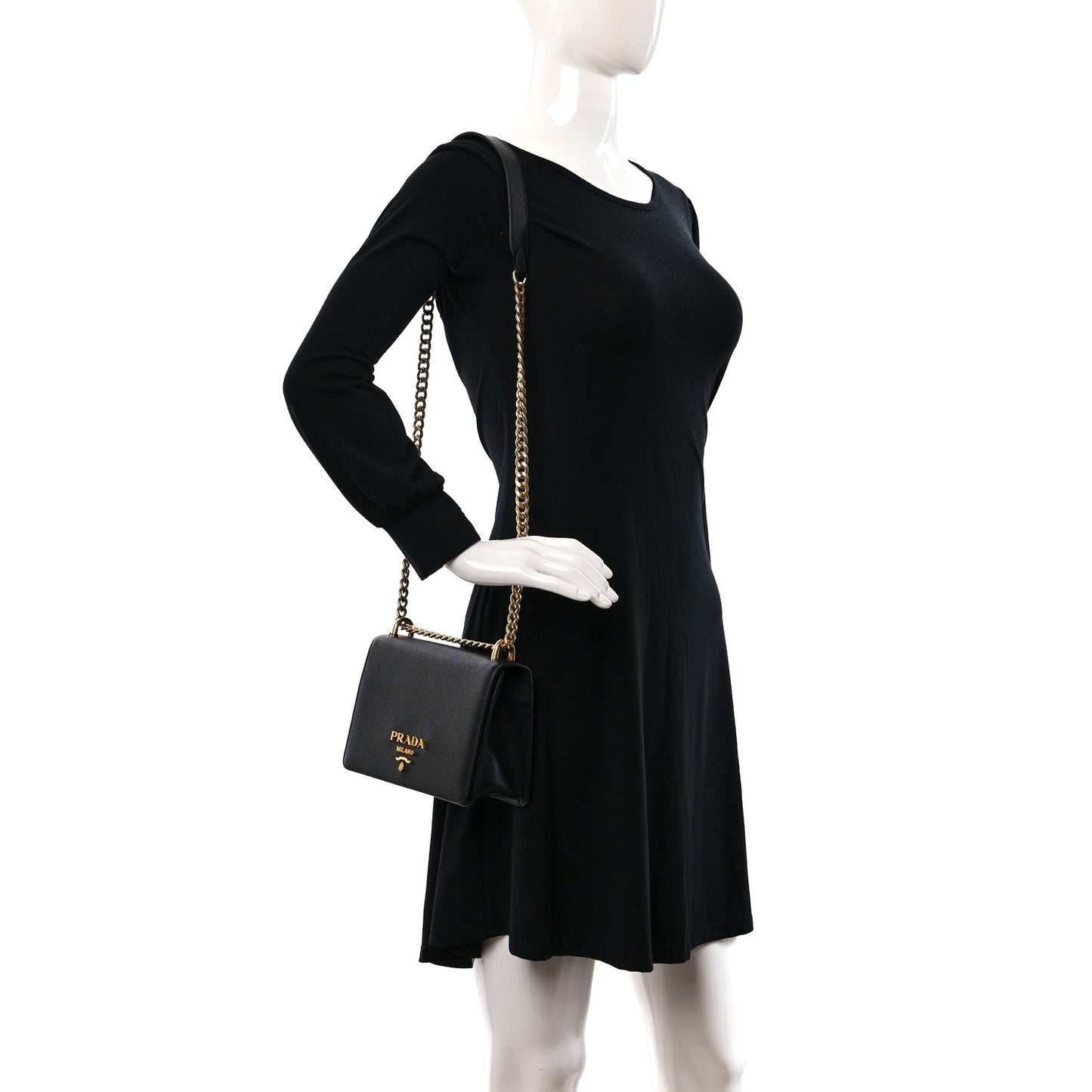 Saffiano Chain Shoulder Bag Black