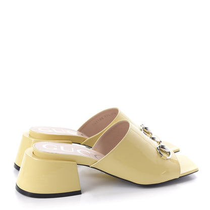 Gucci Patent Lexi Horsebit Mid-Heel Slide Sandals 37.5 Burro 4 of 10