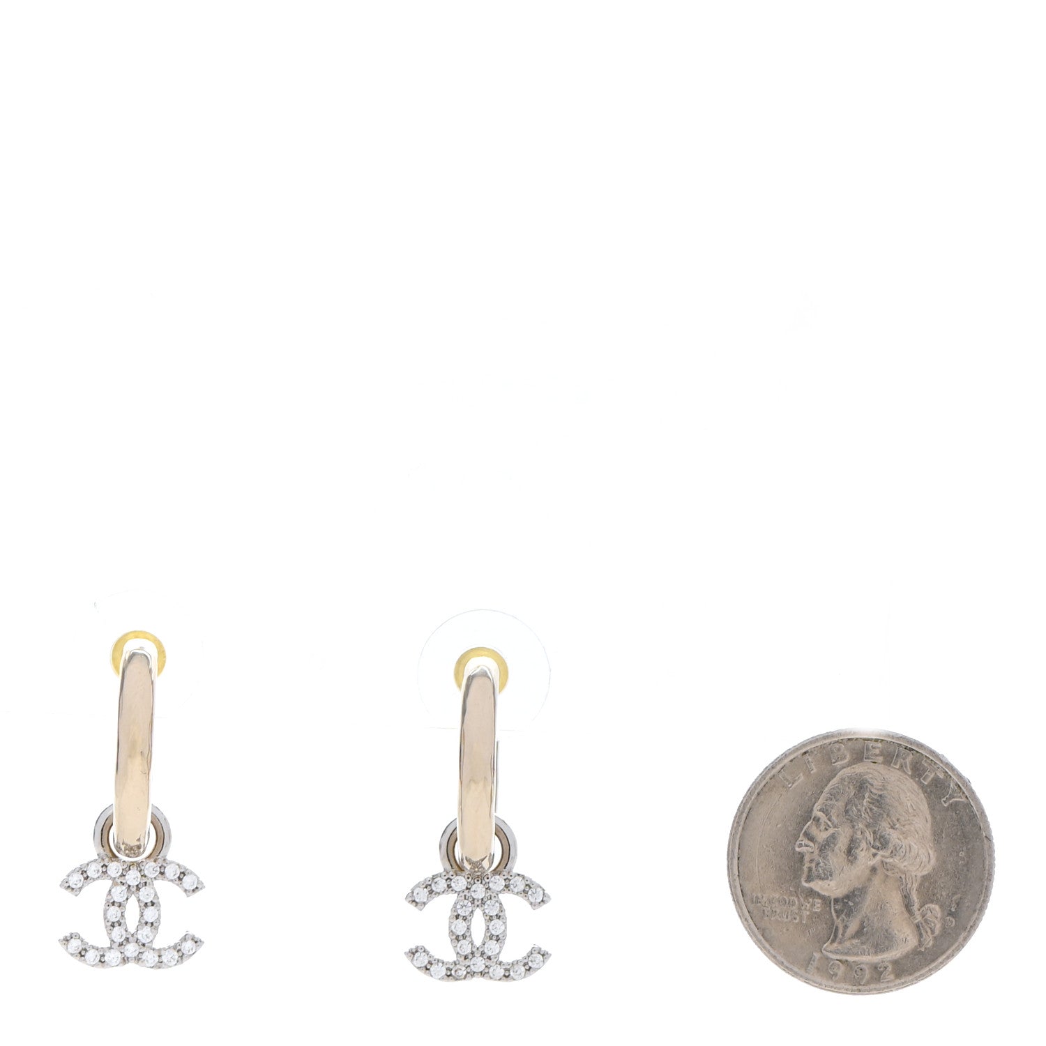 Chanel Metal Crystal CC Hoop Drop Earrings Gold 2 of 5