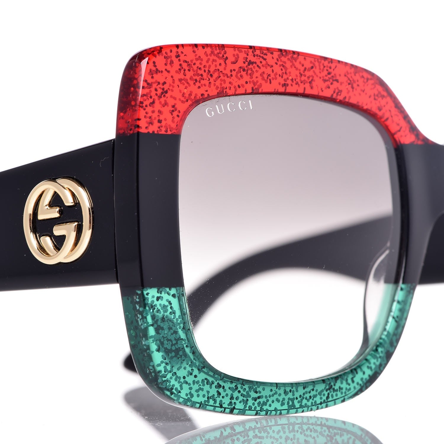 Gucci Square Frame GG0083S Sunglasses Glitter Red Black Green 5 of 7