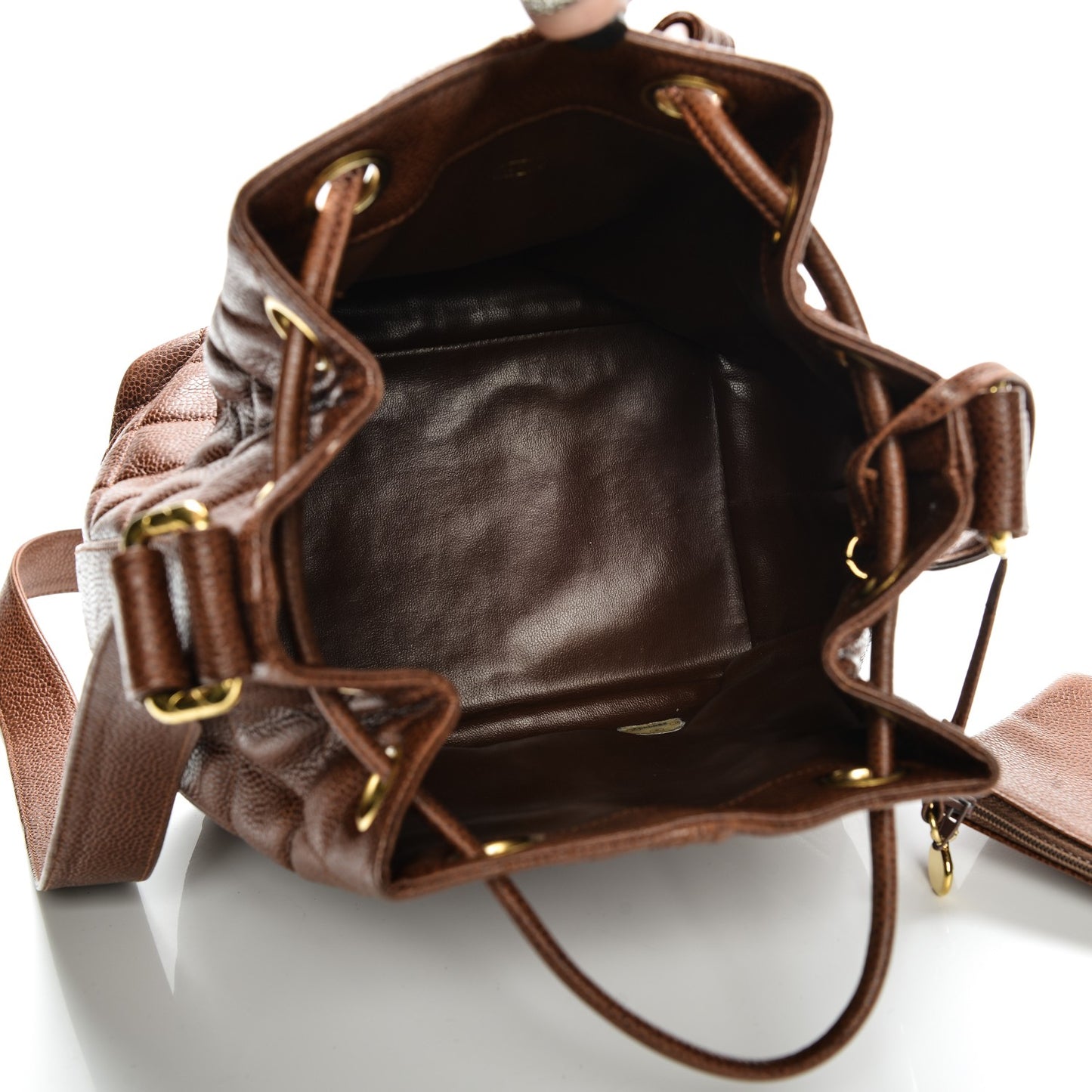 Caviar Quilted Drawstring Shoulder Bag Brown