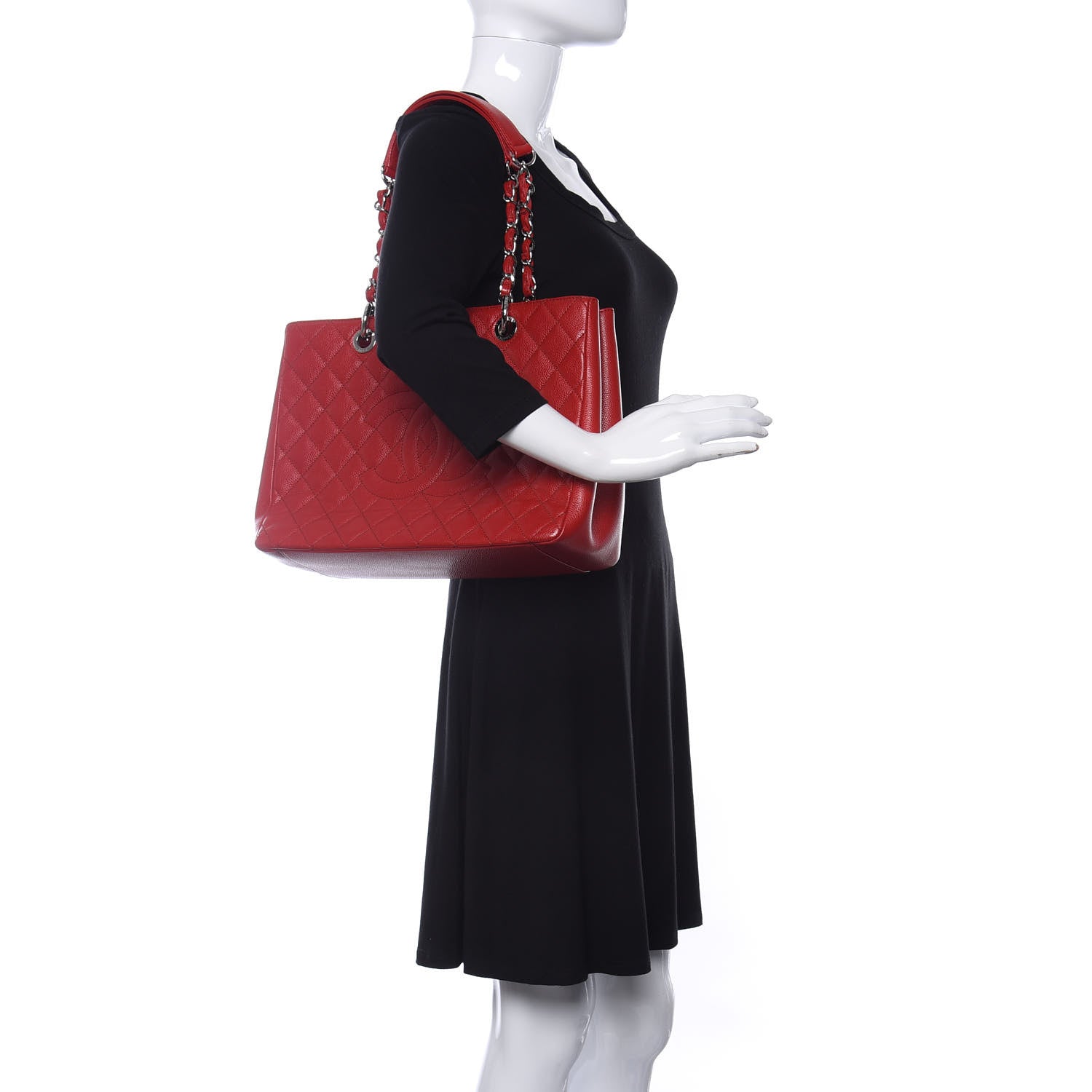Chanel Caviar Quilted Grand Shopping Tote GST Red 2 of 10