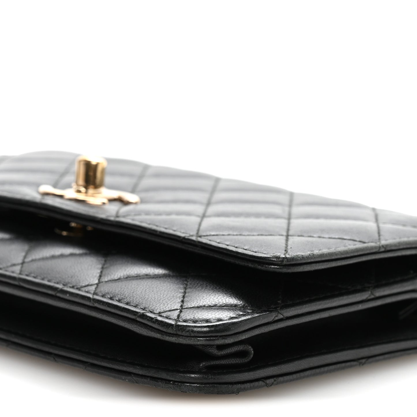 Lambskin Quilted Trendy CC Wallet On Chain WOC Black