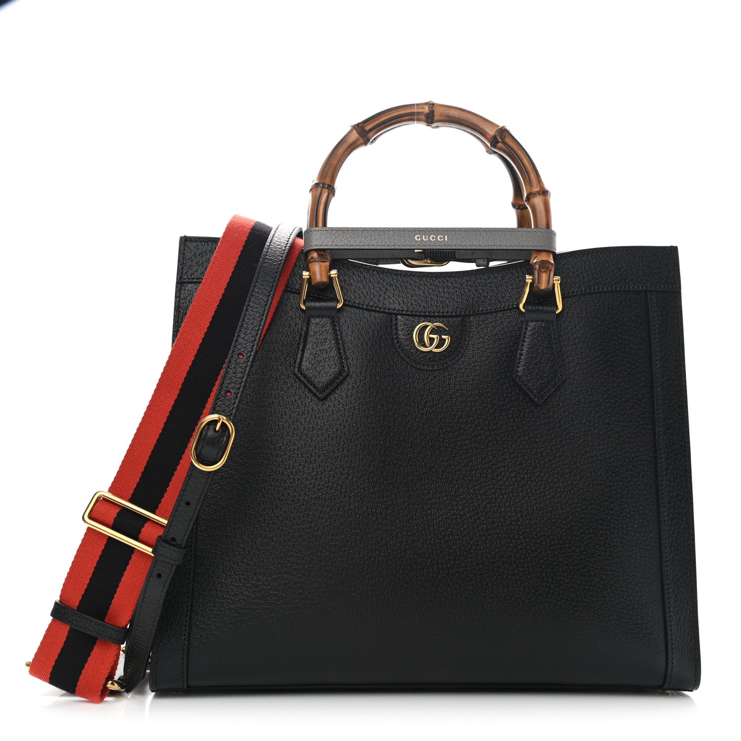 Gucci Textured Dollar Calfskin Web Medium Diana Tote Bag Black Dusty Grey 1 of 10