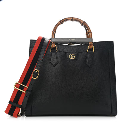 Gucci Textured Dollar Calfskin Web Medium Diana Tote Bag Black Dusty Grey 1 of 10