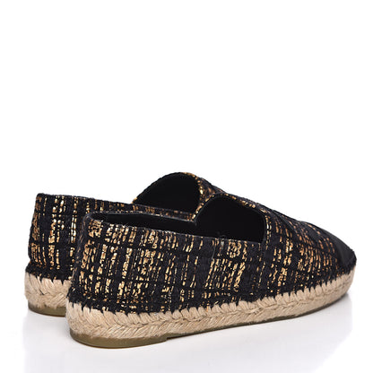 Chanel Metallic Tweed Grosgrain CC Espadrilles 39 Black Gold 4 of 11